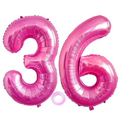 Luftballons Zahl 36, Riesen Folienballon Nummer 36 Pink Damen,Luftballons 36. Geburtstagdeko, 40 Zoll Helium Ballons Aufblasbar Zahl 36 pink für Geburtstag, Hochzeit, Jubiläum XXL 36 von Shikuer