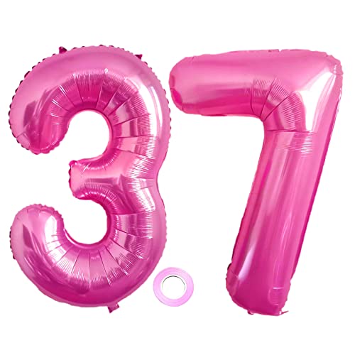 Luftballons Zahl 37, Riesen Folienballon Nummer 37 Pink Damen,Luftballons 37. Geburtstagdeko, 40 Zoll Helium Ballons Aufblasbar Zahl 37 pink für Geburtstag, Hochzeit, Jubiläum XXL 37 von Shikuer