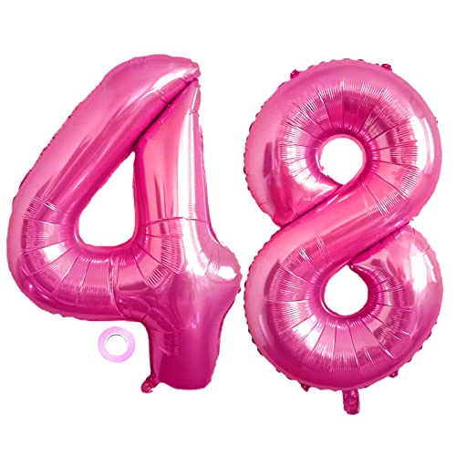 Luftballons Zahl 48, Riesen Folienballon Nummer 48 Pink Damen,Luftballons 48. Geburtstagdeko, 40 Zoll Helium Ballons Aufblasbar Zahl 48 pink für Geburtstag, Hochzeit, Jubiläum XXL 48 von Shikuer