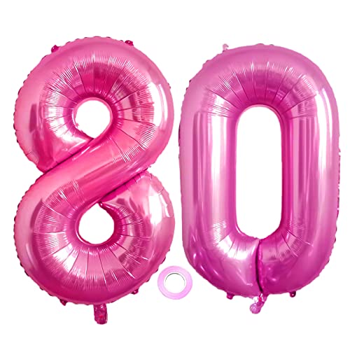 Luftballons Zahl 80, Riesen Folienballon Nummer 80 Pink Damen,Luftballons 80. Geburtstagdeko, 40 Zoll Helium Ballons Aufblasbar Zahl 80 pink für Geburtstag, Hochzeit, Jubiläum XXL 80 von Shikuer