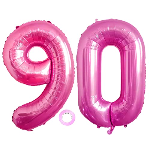 Luftballons Zahl 90, Riesen Folienballon Nummer 90 Pink Damen,Luftballons 90. Geburtstagdeko, 40 Zoll Helium Ballons Aufblasbar Zahl 90 pink für Geburtstag, Hochzeit, Jubiläum XXL 90 von Shikuer