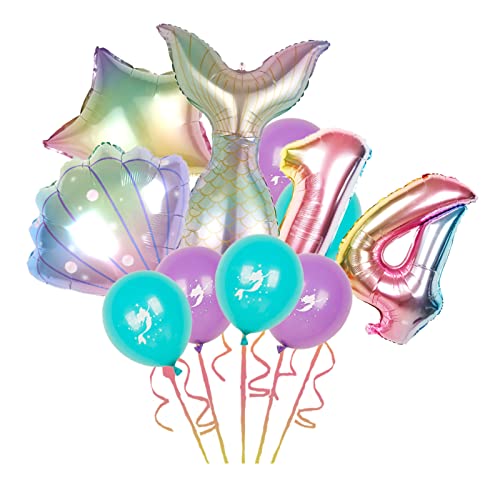 Meerjungfrau Luftballon Set Mädchen 14 Jahr Bunt Kindergeburtstag Dekoration Mädchen Meerjungfrau Ballon 14. Geburtstag deko Mädche Meerjungfrau Thema Party Deko 14 jahr Luftballons Zahl 14 Bunt von Shikuer