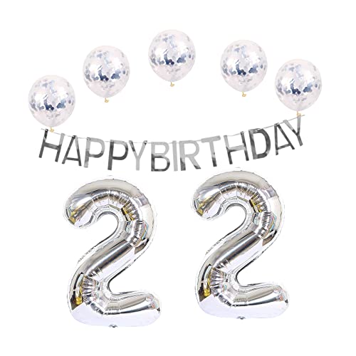 Shikuer 22. Geburtstag Dekoration Alles Gute zum Geburtstag Banner Ballon 22 Jahre alt Geburtstagsfeier Zubehör Heliumballons 22th Silberne Jubiläumsveranstaltungen Dekorationen und süße Party von Shikuer