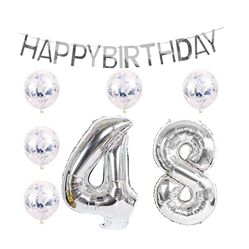 Shikuer 48. Geburtstag Dekoration Alles Gute zum Geburtstag Banner Ballon 48 Jahre alt Geburtstagsfeier Zubehör Heliumballons 48th Silberne Jubiläumsveranstaltungen Dekorationen und süße Party von Shikuer