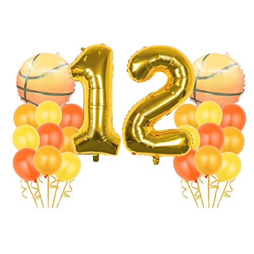 Shikuer Basketball Luftballon Set, Geburtstagsdeko Jungen 12 Jahr, Gold Riesen Folienballon Zahlen 12, Thema Jahr Party Deko Luftballons, 12. Geburtstag Dekoration für Kinder von Shikuer