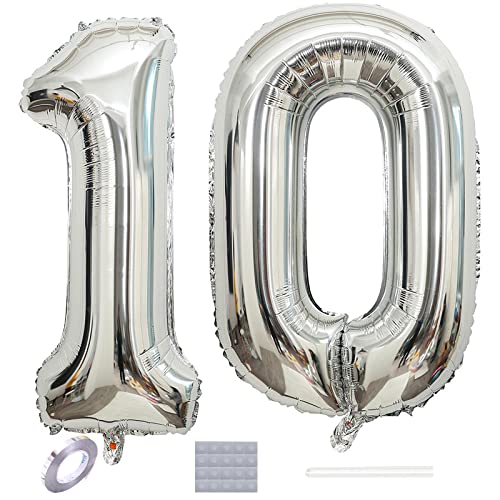 Shikuer Luftballons Zahl 10 Riesen Folienballon Nummer 10 Silber Damen,Luftballons 10. Geburtstagdeko, 40 Zoll Helium Ballons Aufblasbar Zahl 10 Silber für Geburtstag, Hochzeit, Jubiläum XXL Shikuer Luftballons Zahl 10 Riesen Folienballon Nummer 10 Silber Damen,Luftballons 10. Geburtstagdeko, 40 Zoll Helium Ballons Aufblasbar Zahl 10 Silber für Geburtstag, Hochzeit, Jubiläum XXL von Shikuer