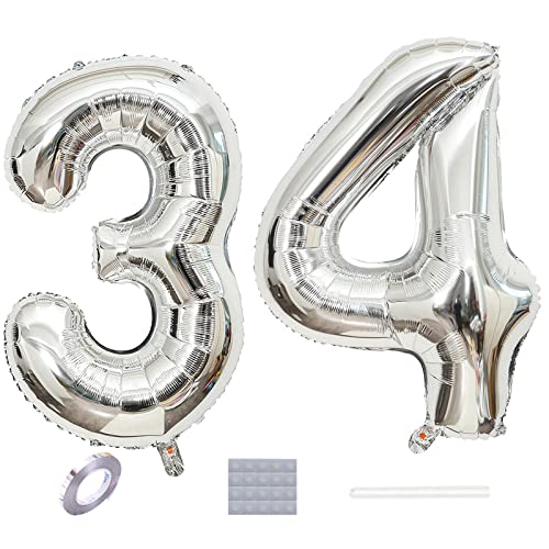 Shikuer Luftballons Zahl 34 Riesen Folienballon Nummer 34 Silber Damen,Luftballons 34. Geburtstagdeko, 40 Zoll Helium Ballons Aufblasbar Zahl 34 Silber für Geburtstag, Hochzeit, Jubiläum XXL Shikuer Luftballons Zahl 34 Riesen Folienballon Nummer 34 Silber Damen,Luftballons 34. Geburtstagdeko, 40 Zoll Helium Ballons Aufblasbar Zahl 34 Silber für Geburtstag, Hochzeit, Jubiläum XXL von Shikuer
