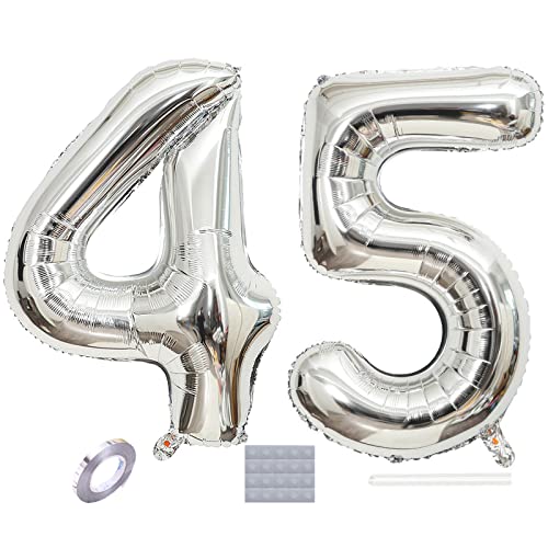 Shikuer Luftballons Zahl 45 Riesen Folienballon Nummer 45 Silber Damen,Luftballons 45. Geburtstagdeko, 40 Zoll Helium Ballons Aufblasbar Zahl 45 Silber für Geburtstag, Hochzeit, Jubiläum XXL Shikuer Luftballons Zahl 45 Riesen Folienballon Nummer 45 Silber Damen,Luftballons 45. Geburtstagdeko, 40 Zoll Helium Ballons Aufblasbar Zahl 45 Silber für Geburtstag, Hochzeit, Jubiläum XXL von Shikuer