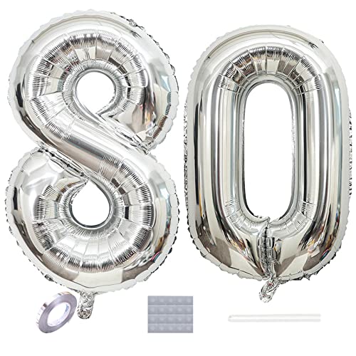 Shikuer Luftballons Zahl 80, Riesen Folienballon Nummer 80 Silber Damen,Luftballons 80. Geburtstagdeko, 40 Zoll Helium Ballons Aufblasbar Zahl 80 Silber für Geburtstag, Hochzeit, Jubiläum XXL Shikuer Luftballons Zahl 80, Riesen Folienballon Nummer 80 Silber Damen,Luftballons 80. Geburtstagdeko, 40 Zoll Helium Ballons Aufblasbar Zahl 80 Silber für Geburtstag, Hochzeit, Jubiläum XXL von Shikuer