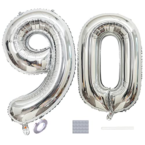 Shikuer Luftballons Zahl 90, Riesen Folienballon Nummer 90 Silber Damen,Luftballons 90. Geburtstagdeko, 40 Zoll Helium Ballons Aufblasbar Zahl 90 Silber für Geburtstag, Hochzeit, Jubiläum XXL Shikuer Luftballons Zahl 90, Riesen Folienballon Nummer 90 Silber Damen,Luftballons 90. Geburtstagdeko, 40 Zoll Helium Ballons Aufblasbar Zahl 90 Silber für Geburtstag, Hochzeit, Jubiläum XXL von Shikuer