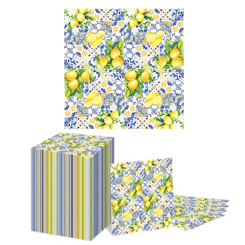 Shimmerz 100 Großpackung gelben Zitronen Servietten,Einweg-Partyservietten,für Kommunion Konfirmation Geburtstag Gartenparty Ostern,2 lagig,16.5 cm von Shimmerz