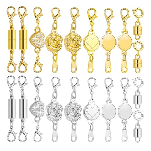 Shimmerz 20 Magnetische Schmuckverschlüsse 6 Designs Gold Silber Herz Rund Zylindrisch für Halsketten Armbänder Ersatz Verbinder Schmuckzubehör Geschenk von Shimmerz