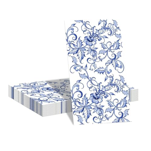 Shimmerz 20 Stück Servietten, Vintage Blauweiß Qinghua Muster Papierserviette Einweg Napkins für Gartenparty Hochzeit Gartenparty Taufe Teatime, 11 x 20 cm 2 Lagen Weich von Shimmerz