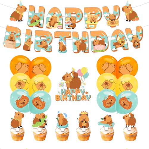 Shimmerz Capybara Geburtstags-Party-Decorationen, süße Capybara Party Zubehör enthält Capybara Geburtstags-Banner, Kuchen Toppers, Cupcake Toppers, Ballons Shimmerz Capybara Geburtstags-Party-Decorationen, süße Capybara Party Zubehör enthält Capybara Geburtstags-Banner, Kuchen Toppers, Cupcake Toppers, Ballons von Shimmerz