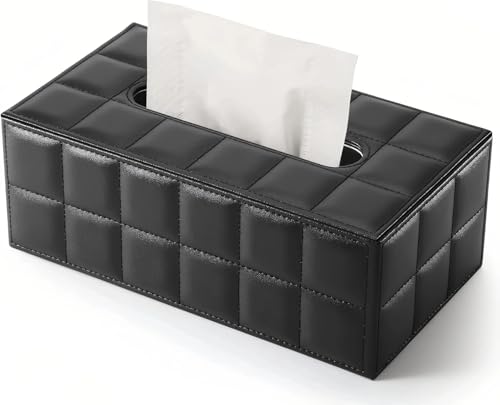 ShineHomes Tissue Box (25×14×9.5 cm Premium taschentuchbox aus Wasserdichtem PU-Leder, kosmetiktücher Box, Magnetverschluss Design Taschentücher (Schwarz) von ShineHomes