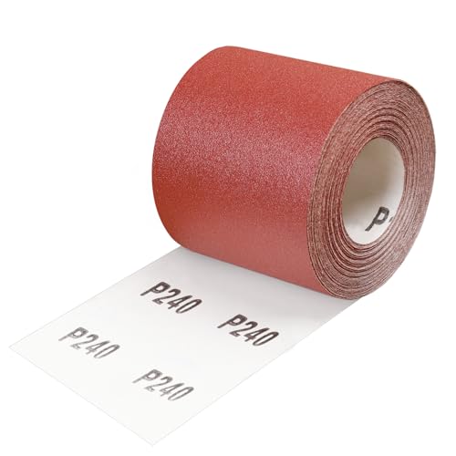 Shineboc Schleifpapier Rolle Körnung 240, 93 mm x 10 m Schleifleinen Rolle für Handschleifer Holz Metall Rot von Shineboc