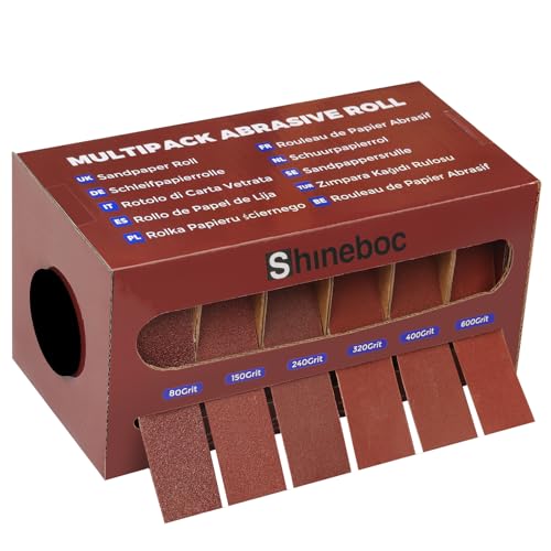 Shineboc Schmirgeltuchrolle, 2,5 cm x 7,8 m, kontinuierliche Schleifpapierrolle, Körnung 80/150/240/320/400/600, Schleifpapier für Holz, Metall, Schleifen und Polieren Shineboc Schmirgeltuchrolle, 2,5 cm x 7,8 m, kontinuierliche Schleifpapierrolle, Körnung 80/150/240/320/400/600, Schleifpapier für Holz, Metall, Schleifen und Polieren von Shineboc