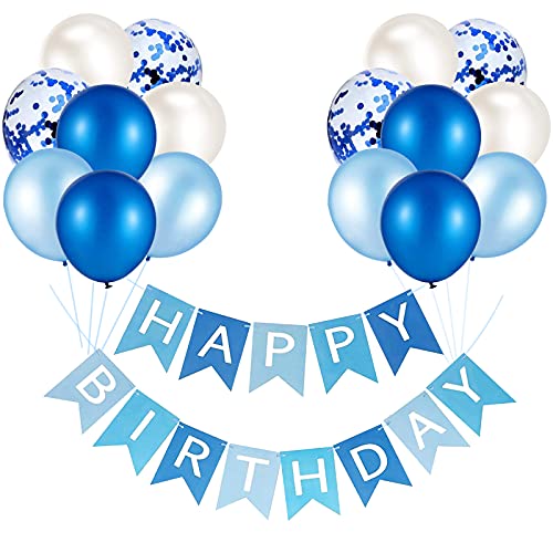 Happy Birthday Girlande Geburtstag Luftballons Blau Party Deko Banner Konfetti Ballon Blau Alles Gute Zum Geburtstag girlande für Geburtstagsdeko Junge Mädchen von Shinelee