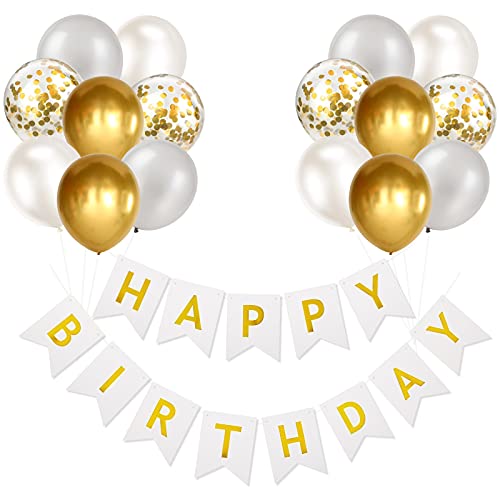 Happy Birthday Girlande Geburtstag Luftballons Weiß Party Deko Banner Konfetti Ballon Gold Alles Gute Zum Geburtstag Girlande für Geburtstagsdeko Männer Frau Mädchen von Shinelee