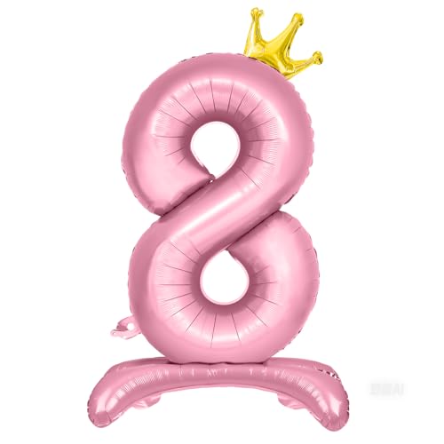 Luftballon 8. Geburtstag, Stehend Folienballon 8 Zahlen Luftballon Rosa 32"/81cm Folienballon Geburtstag Deko Mädchen von Shinelee