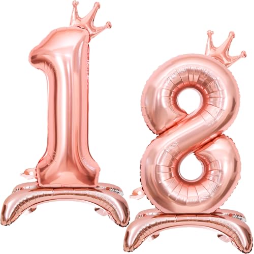 Luftballon 18 Geburtstag, Stehend Folienballon 18 Zahlen Luftballon Roségold 32"/81cm Folienballon Geburtstag Deko Mädchen Frau von Shinelee