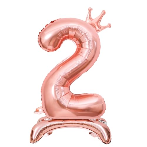 Luftballon 2. Geburtstag, Stehend Folienballon 2 Zahlen Luftballon Roségold 32"/81cm Folienballon Geburtstag Deko Mädchen von Shinelee