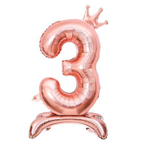Luftballon 3. Geburtstag, Stehend Folienballon 3 Zahlen Luftballon Roségold 32"/81cm Folienballon Geburtstag Deko Mädchen von Shinelee