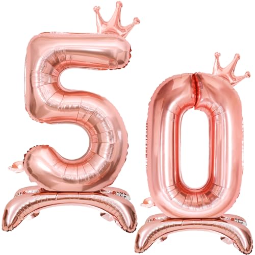 Luftballon 50 Geburtstag, Stehend Folienballon 50 Zahlen Luftballon Roségold 32"/81cm Folienballon Geburtstag Deko Mädchen Frau von Shinelee