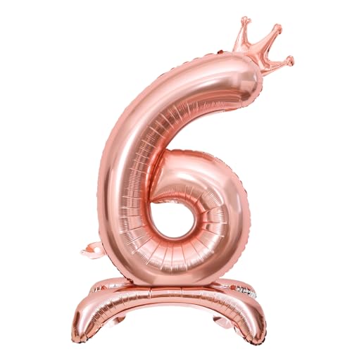 Luftballon 6. Geburtstag, Stehend Folienballon 6 Zahlen Luftballon Roségold 32"/81cm Folienballon Geburtstag Deko Mädchen von Shinelee
