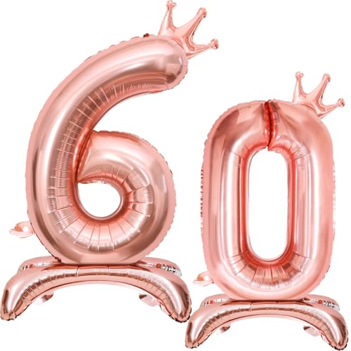 Luftballon 60 Geburtstag, Stehend Folienballon 60 Zahlen Luftballon Roségold 32"/81cm Folienballon Geburtstag Deko Mädchen Frau von Shinelee