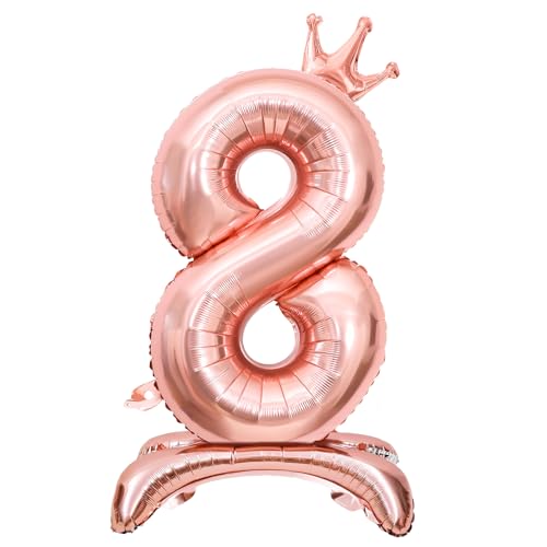 Luftballon 8. Geburtstag, Stehend Folienballon 8 Zahlen Luftballon Roségold 32"/81cm Folienballon Geburtstag Deko Mädchen von Shinelee