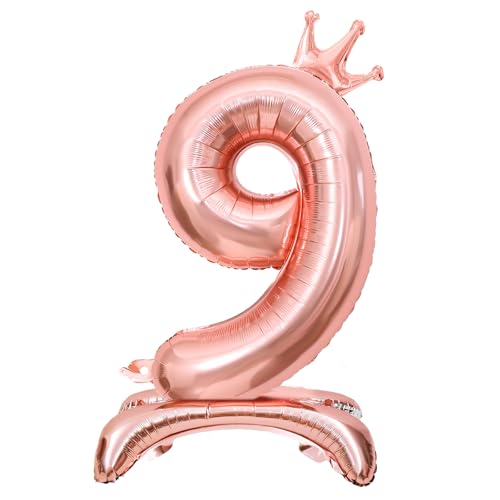 Luftballon 9. Geburtstag, Stehend Folienballon 9 Zahlen Luftballon Roségold 32"/81cm Folienballon Geburtstag Deko Mädchen von Shinelee