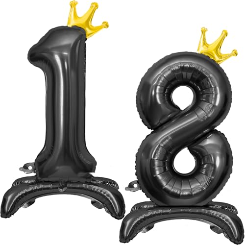 Luftballon 18 Geburtstag, Stehend Folienballon 18 Zahlen Luftballon Schwarz 32"/81cm Folienballon Geburtstag Deko Männer Frau von Shinelee