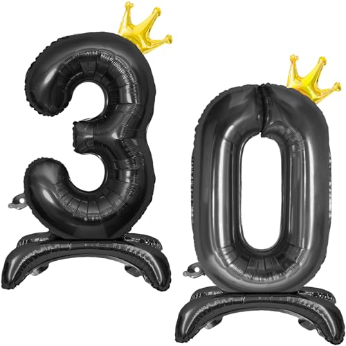 Luftballon 30 Geburtstag, Stehend Folienballon 30 Zahlen Luftballon Schwarz 32"/81cm Folienballon Geburtstag Deko Männer Frau von Shinelee