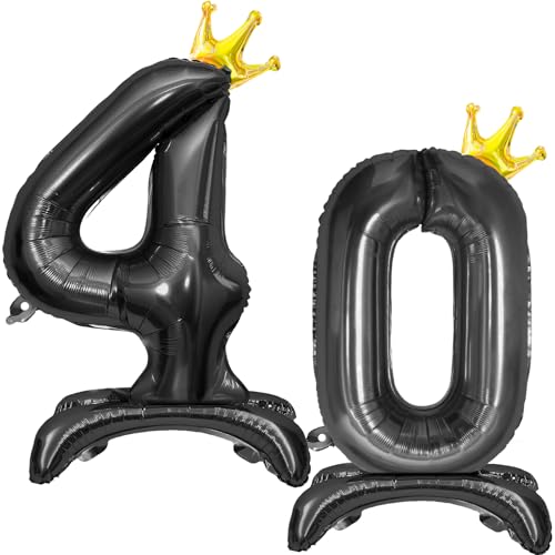 Luftballon 40 Geburtstag, Stehend Folienballon 40 Zahlen Luftballon Schwarz 32"/81cm Folienballon Geburtstag Deko Männer Frau von Shinelee