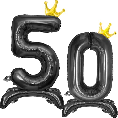 Luftballon 50 Geburtstag, Stehend Folienballon 50 Zahlen Luftballon Schwarz 32"/81cm Folienballon Geburtstag Deko Männer Frau von Shinelee