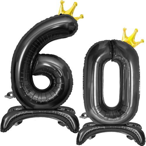 Luftballon 60 Geburtstag, Stehend Folienballon 60 Zahlen Luftballon Schwarz 32"/81cm Folienballon Geburtstag Deko Männer Frau von Shinelee