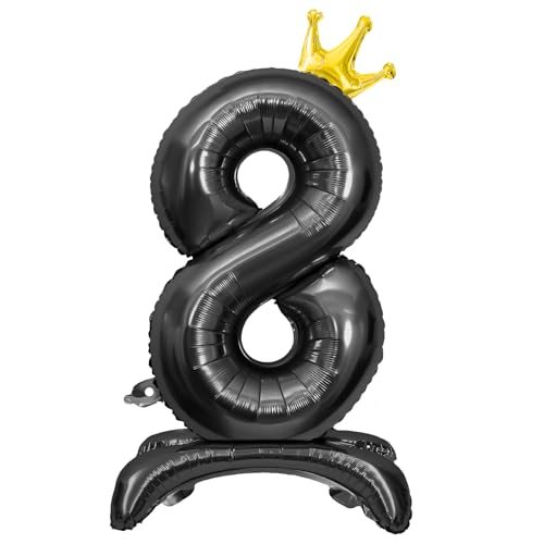 Luftballon 8. Geburtstag, Stehend Folienballon 8 Zahlen Luftballon Schwarz 32"/81cm Folienballon Geburtstag Deko Junge Mädchen von Shinelee