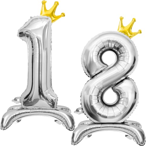 Luftballon 18 Geburtstag, Stehend Folienballon 18 Zahlen Luftballon Silber 32"/81cm Folienballon Geburtstag Deko Männer Frau von Shinelee