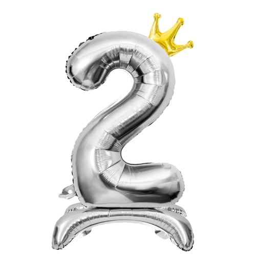 Luftballon 2. Geburtstag, Stehend Folienballon 2 Zahlen Luftballon Silber 32"/81cm Folienballon Geburtstag Deko Junge Mädchen von Shinelee