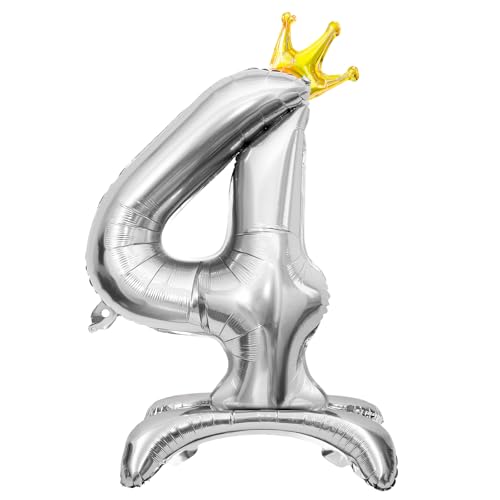 Luftballon 4. Geburtstag, Stehend Folienballon 4 Zahlen Luftballon Silber 32"/81cm Folienballon Geburtstag Deko Junge Mädchen von Shinelee