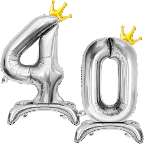 Luftballon 40 Geburtstag, Stehend Folienballon 40 Zahlen Luftballon Silber 32"/81cm Folienballon Geburtstag Deko Männer Frau von Shinelee