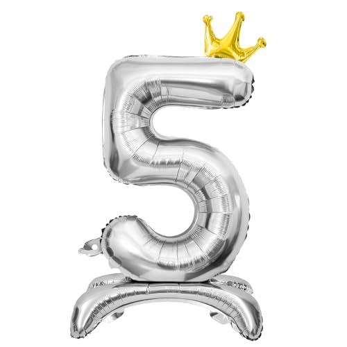 Luftballon 5. Geburtstag, Stehend Folienballon 5 Zahlen Luftballon Silber 32"/81cm Folienballon Geburtstag Deko Junge Mädchen von Shinelee