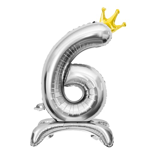 Luftballon 6. Geburtstag, Stehend Folienballon 6 Zahlen Luftballon Silber 32"/81cm Folienballon Geburtstag Deko Junge Mädchen von Shinelee