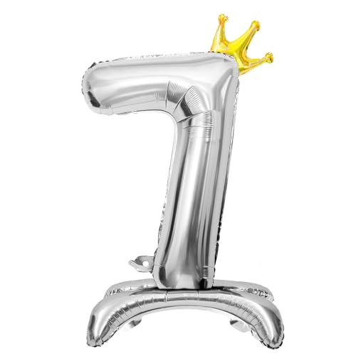 Luftballon 7. Geburtstag, Stehend Folienballon 7 Zahlen Luftballon Silber 32"/81cm Folienballon Geburtstag Deko Junge Mädchen von Shinelee