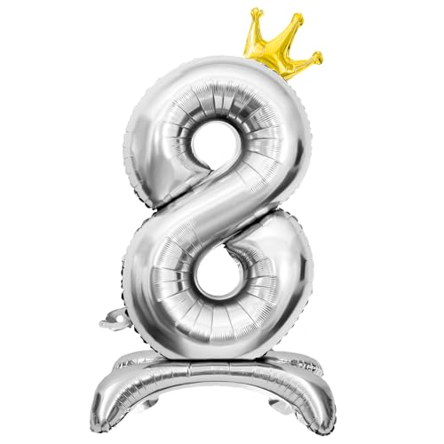 Luftballon 8. Geburtstag, Stehend Folienballon 8 Zahlen Luftballon Silber 32"/81cm Folienballon Geburtstag Deko Junge Mädchen von Shinelee