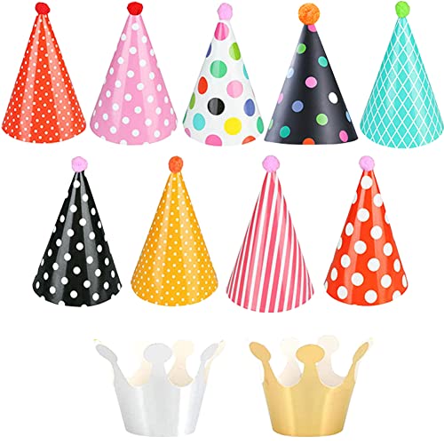 Shinelee 11 Stück Partyhüte Kindergeburtstag Papier Kegel Hüte mit Pompons Geburtstag Party Partyhütchen Krone Partyhut Kinder Erwachsene von Shinelee