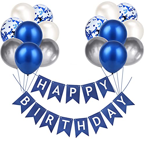 Shinelee Happy Birthday Girlande Geburtstag Luftballons Blau Party Deko Banner Konfetti Ballon Blau Alles Gute Zum Geburtstag Girlande für Geburtstagsdeko Junge Männer Frau von Shinelee