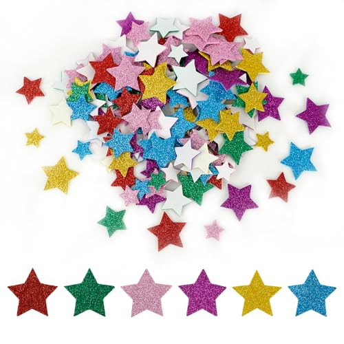 450 Stück Sterne Moosgummi Glitzer, Sticker Glitzer, 2 + 3 cm ø GlitzerSticker, Selbstklebend Aufkleber Sterne, Für DIY Basteln Gestalten Handwerk, Sammelalben Grußkarten (Bunte Sterne) von ShinherYee