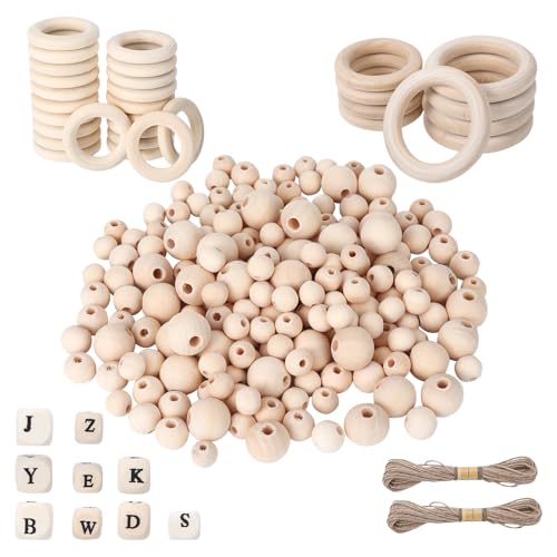 422 Stück Holzperlen, Makramee Zubehör, Holzringe zum Basteln, Buchstabenperlen, Holzperlen mit Gesicht, Makramee Perlen Holzperlen Makramee für DIY-Basteleien, Armband, Anhänger, Schmuck, Makramee von ShinherYee